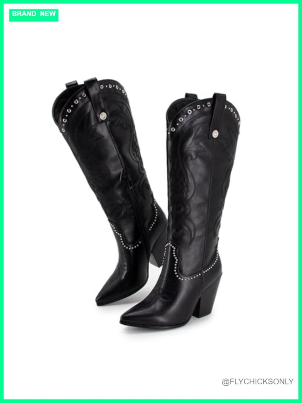 Wide Calf Cowboy Boots Knee High Western Pointed Toe Zip Up